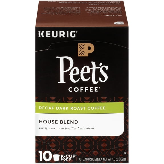 Peet's Coffee Decaf House Blend K-Cup Coffee Pods, 10 Ct