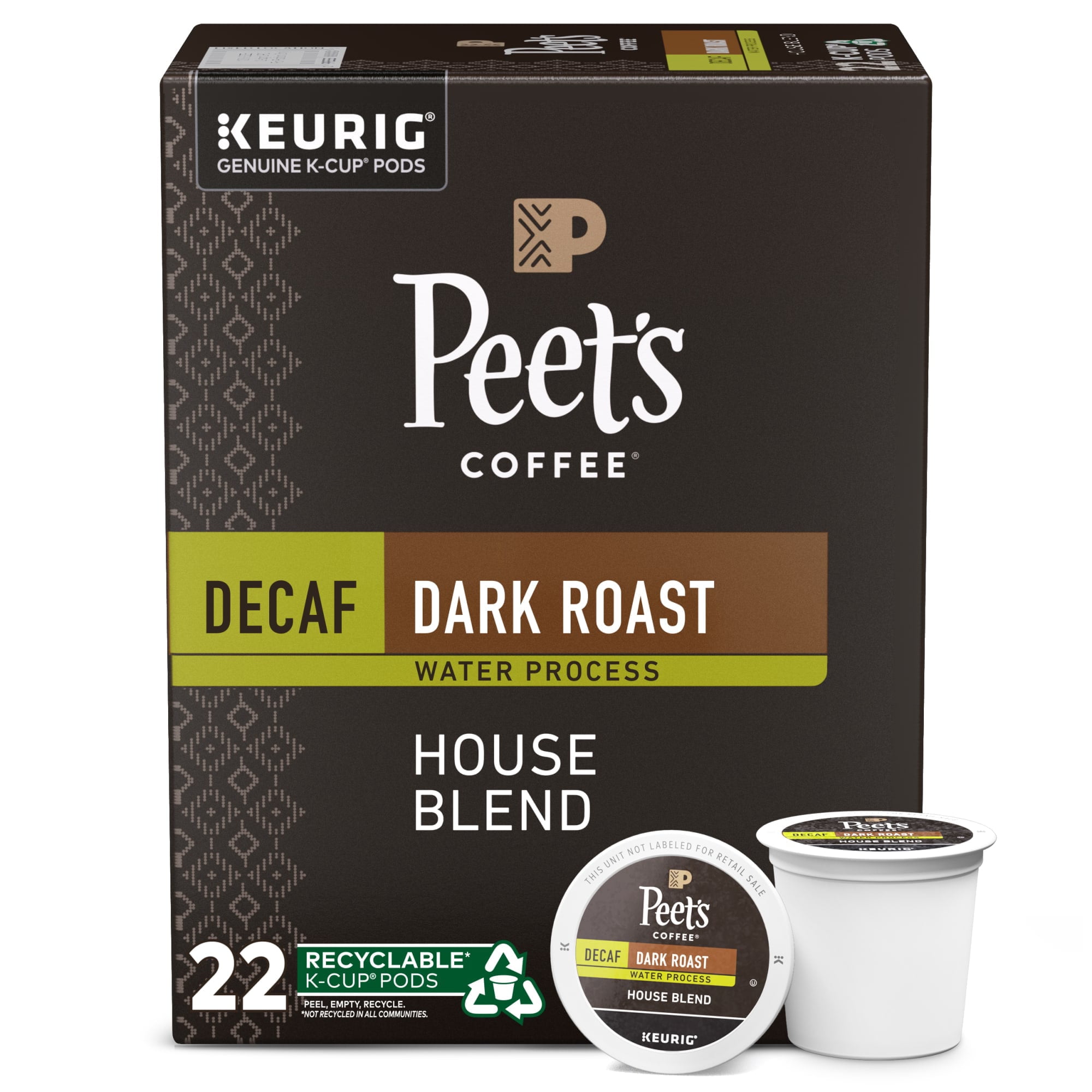 Peet's Coffee Decaf House Blend KCup Coffee Pods, Premium Dark Roast