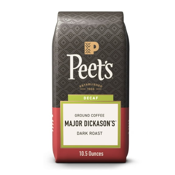 Peet's Coffee Decaf Major Dickason's Blend Premium Dark Roast Ground Coffee, Arabica, 10.5 oz