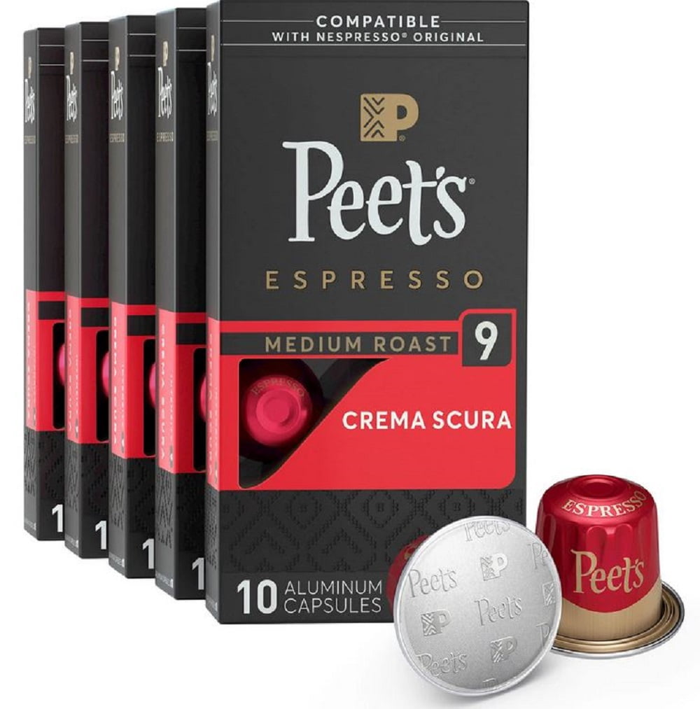 Peet's Coffee Espresso Capsules Crema Scura, Intensity 9, 50 Count Single Cup Coffee Pods Compatible with Nespresso Original Brewers