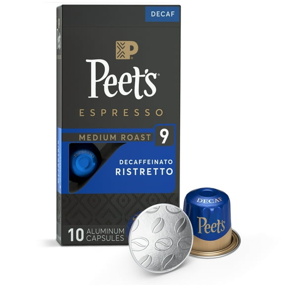 Peet's Coffee Espresso Capsules, Decaf Ristretto Intensity 9 (10 Count) Single Serve Capsules