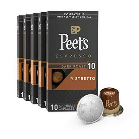 Peet's Coffee Espresso Capsules Ristretto, Intensity 10, 50 Count Single Cup Coffee Pods Compatible with Nespresso Original Brewers