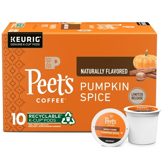 Peet's Coffee, Flavored Light Roast Keurig K-Cup Pods - Pumpkin Spice 10 Count (1 Box of 10 K-Cup Pods)
