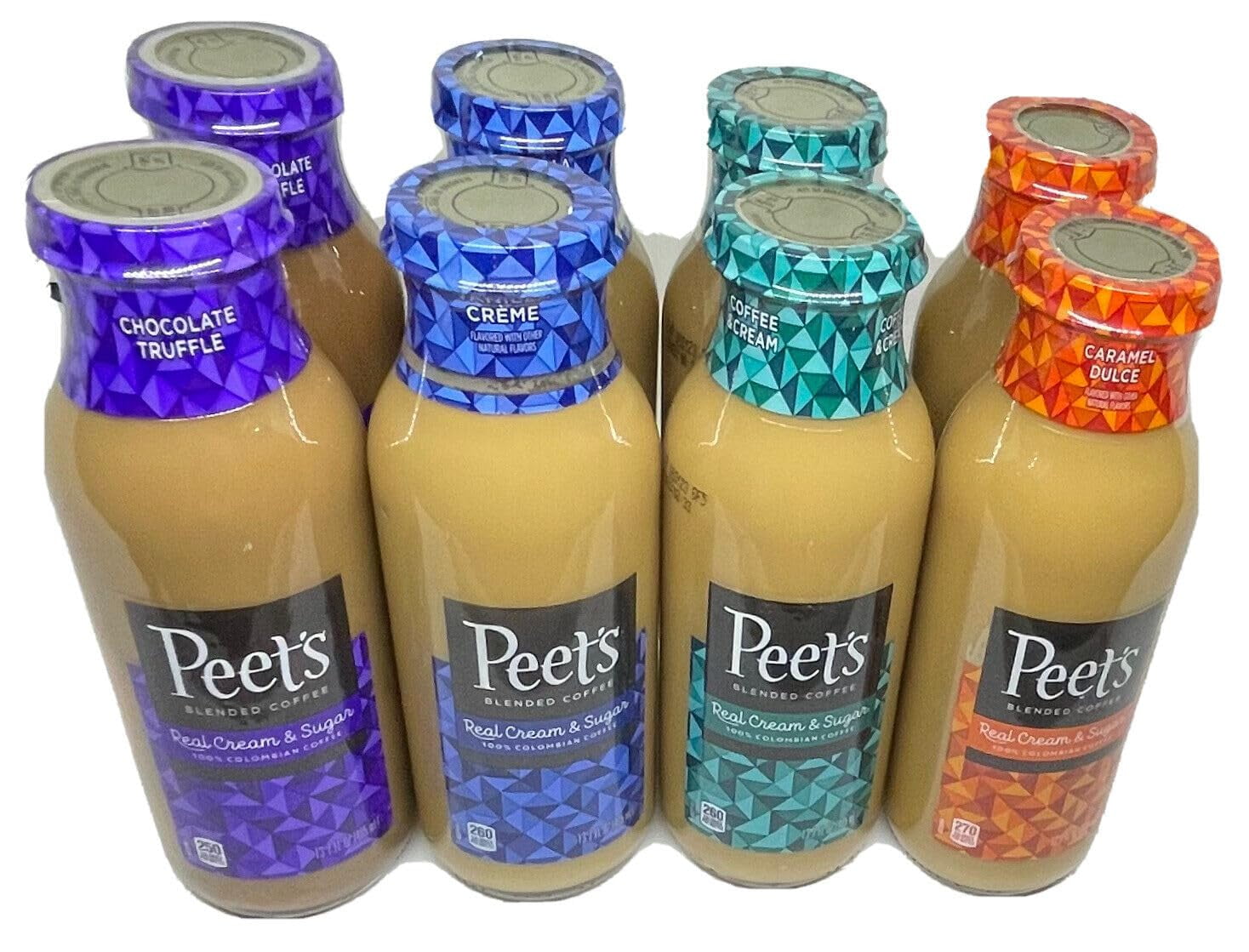 Peet's Coffee Glass Bottle Variety Pack of 8, 2 Peet's Chocolate