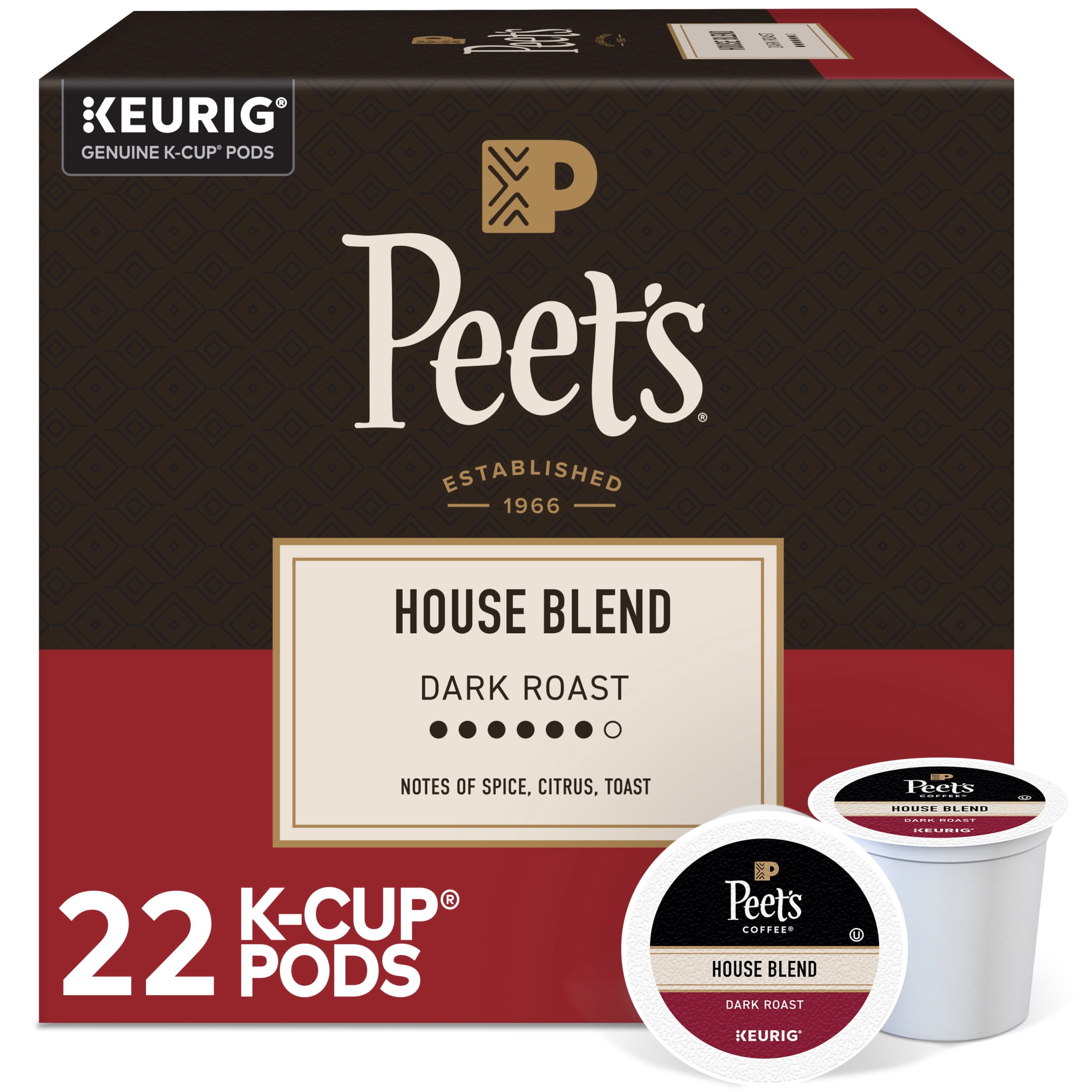 Peet's Coffee, House Blend Dark Roast K-Cup Coffee Pods, 22 Count