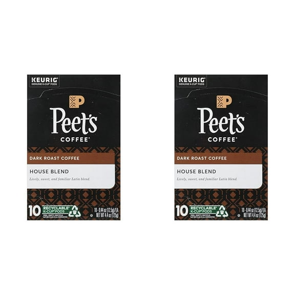 Peet's Coffee House K Cup Coffee Pods for Keurig Brewers, Dark Roast, 10 Pods, 4.4 oz (Pack of 2)