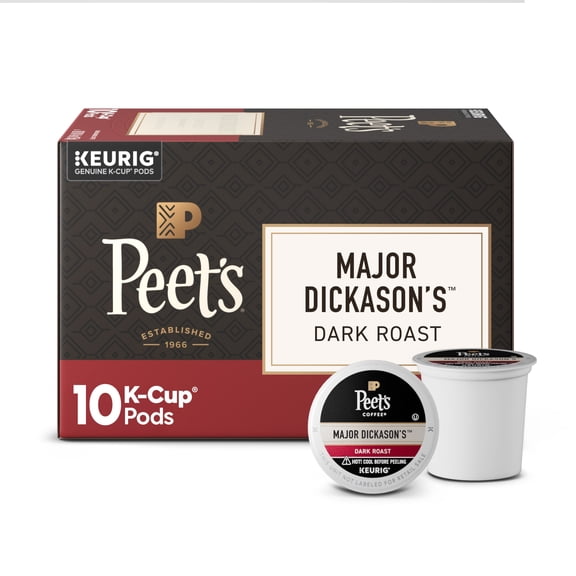 Peet's Coffee Major Dickason's Blend Premium Dark Roast Keurig K-Cup Coffee Pods, 10 Count