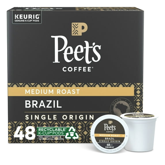 Peet's Coffee K-Cup Pods, Single Origin Braizil, Medium Roast (48 Ct) Single Serve Pods Compatible with Keurig Brewers