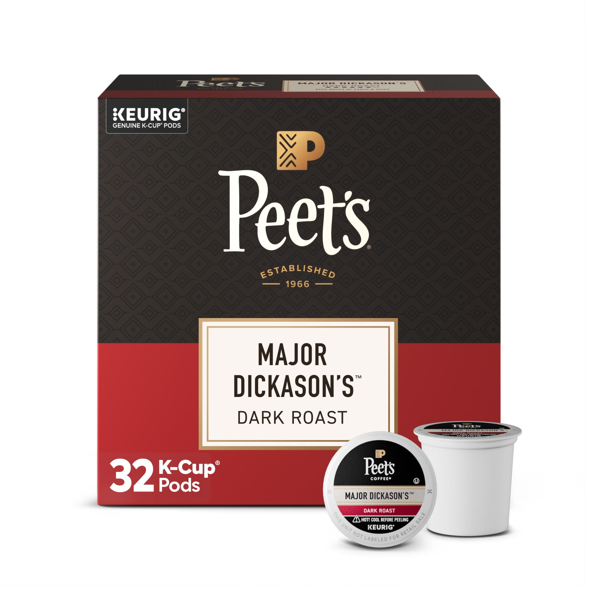 Peet's Coffee Major Dickason's Blend Premium Dark Roast Single Serve Coffee Pods, 32 Count