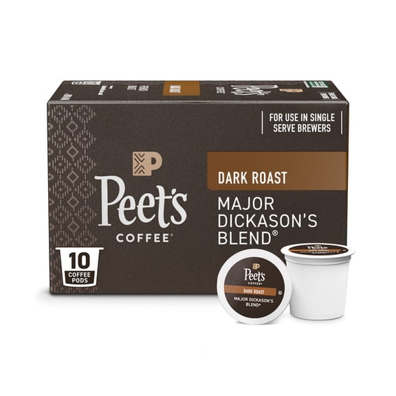Peet's Coffee Major Dickason's Blend Single Serve Coffee Pods 10 Count Dark Roast, Bold & Full-Bodied Flavor