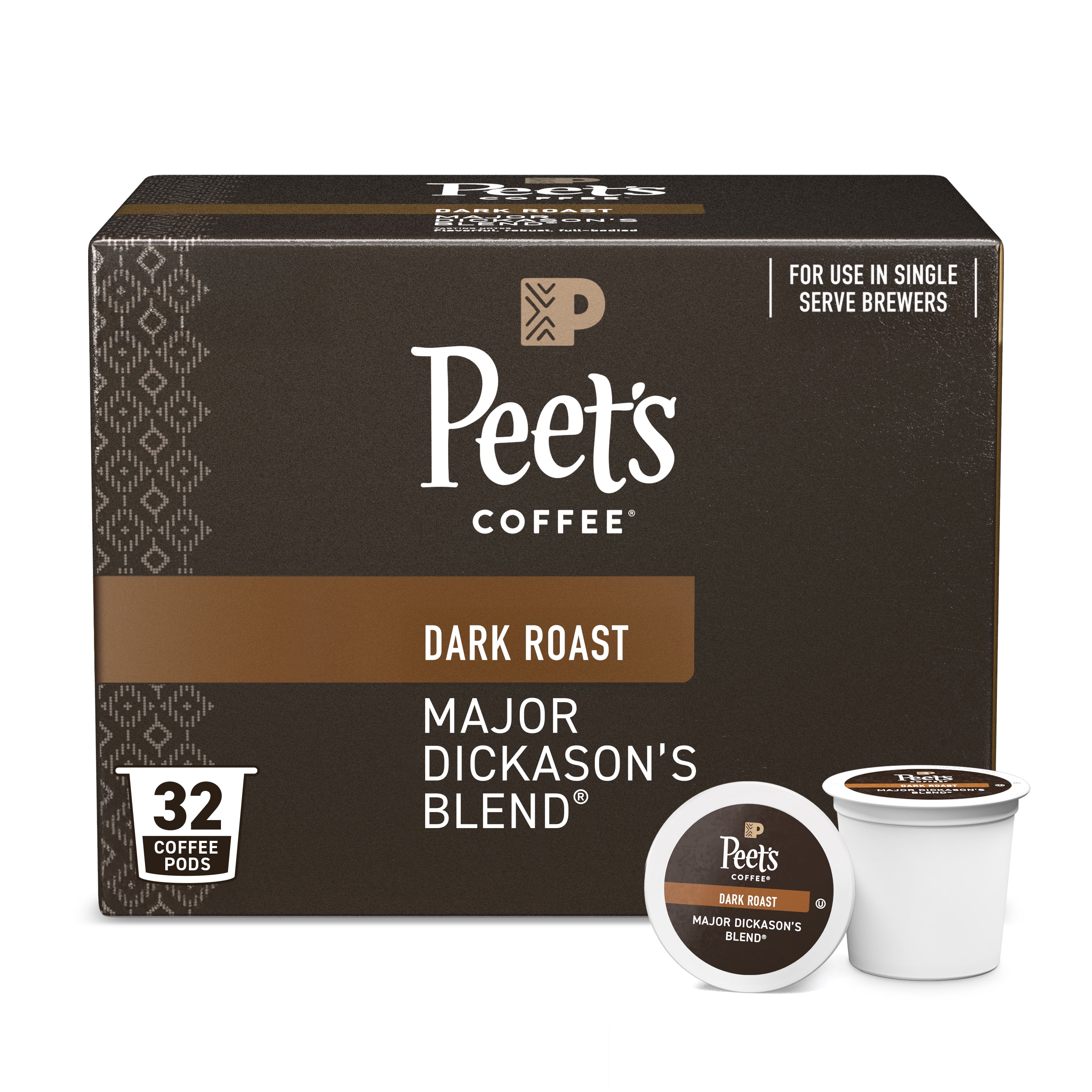 Peet's Coffee Major Dickason's Blend Premium Dark Roast K-Cup Coffee Pods, 32 Count