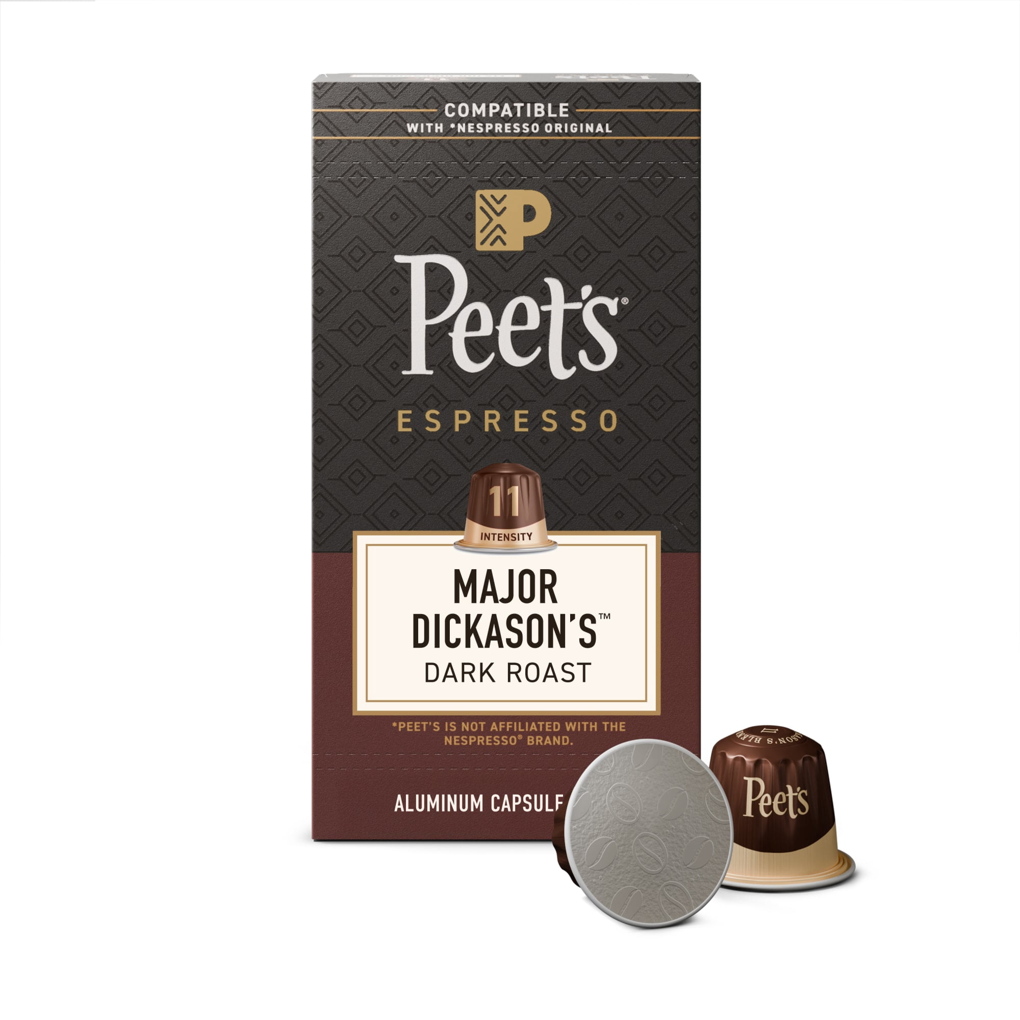 Peet's Coffee Major Dickason's Premium Dark Roast Espresso Coffee Pods, 10 Count