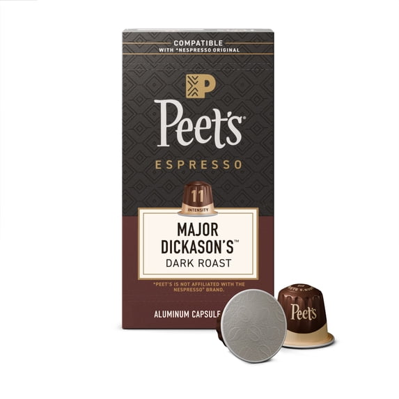 Peet's Coffee Major Dickason's Premium Dark Roast Espresso Coffee Pods, 10 Count
