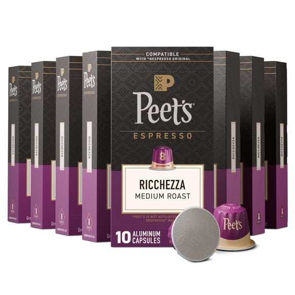 Peet's Coffee, Medium Roast Espresso Capsules, Compatible with Nespresso Original Machine, 100% Arabica Coffee - Ricchezza Intensity 8, 100 Count (10 Boxes of 10 Espresso Capsules)