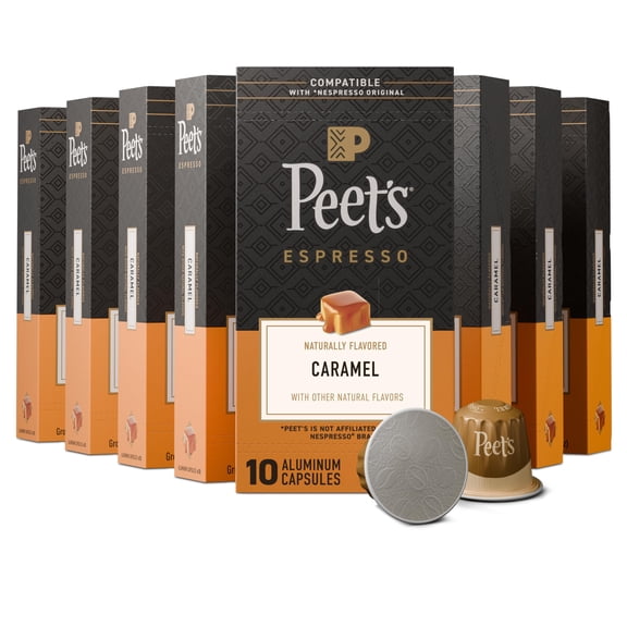 Peet's Coffee, Medium Roast Espresso Capsules, Compatible with Nespresso Original Machine - Caramel, 100 Count (10 Boxes of 10 Espresso Capsules)