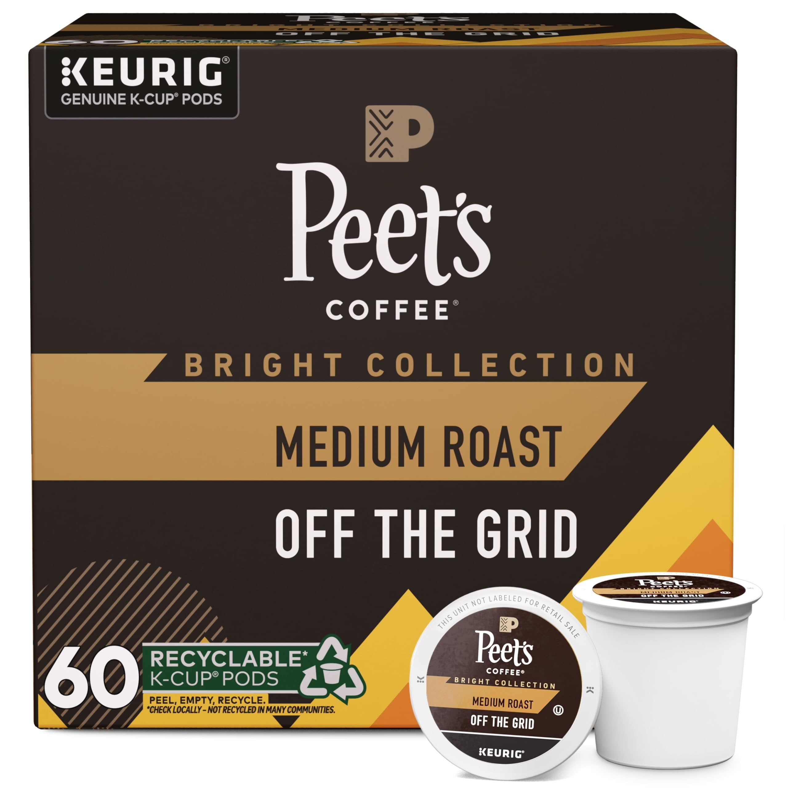 Peet's Coffee, Medium Roast K-Cup Coffee Pods for Keurig Coffee Machines - Off The Grid, 60 Count 6 Boxes of 10 K-Cup Pods