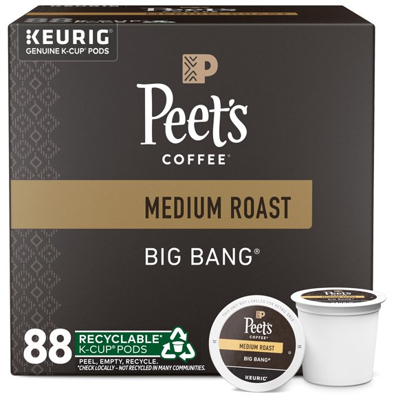 Peet's Coffee, Medium Roast Keurig K-Cup Pods, 100% Arabica Coffee - Big Bang 88 Count (4 Boxes of 22 Pods)