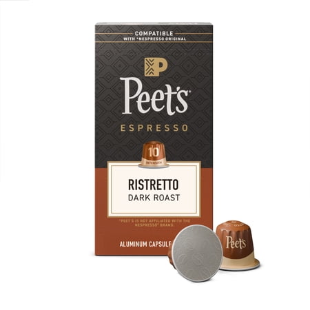 Peet's Coffee Ristretto Premium Dark Roast Intensity 10 Espresso Coffee Pods, 10 Count