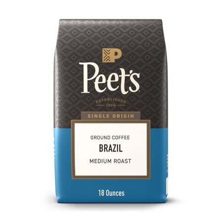 Peet's Coffee Single Origin Brazil Premium Medium Roast Ground Coffee, Arabica, 18 oz