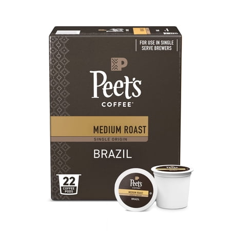 Peet's Coffee Single Origin Brazil Premium Medium Roast Single Serve Coffee Pods, 22 Count