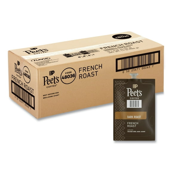 Peet's French Roast Coffee Freshpack, French Roast, 0.35 oz Pouch, 76/Carton | Bundle of 2 Cartons