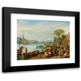 thumbnail image 1 of Peeter Gysels 14x12 Black Modern Framed Museum Art Print Titled - A River Landscape with a Harbour Scene, 1 of 5