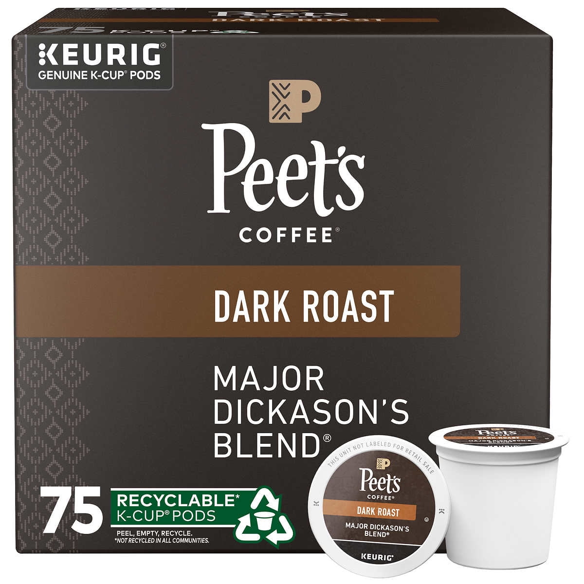 Peets Coffee Major Dickason's Blend K-Cups, Dark Roast 75 Ct.