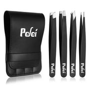 Pefei Tweezers Set - Professional Stainless Steel Tweezers for EyebrowsBlack