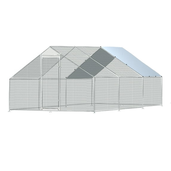 Pefilos 10'x20'x6'5" Large Metal Chicken Coop, Chicken Coops Run Cage with Waterproof Cover for Outdoor Backyardle, Silver