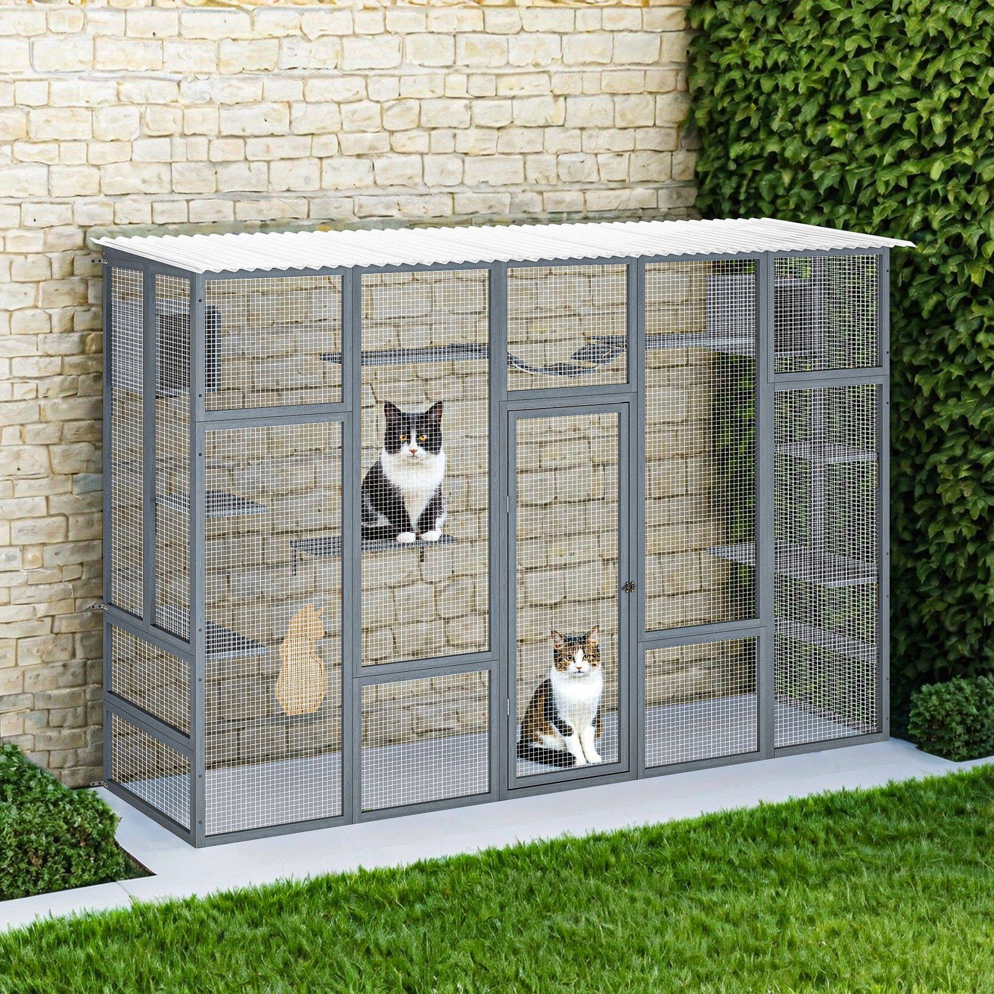 Pefilos 104" Outdoor Cat House, Weatherproof Cat Condo Catio Wooden Feral Cat Shelter, Cat Cage with Platforms, Large Enter Door, Gray Pefilos 104" Outdoor Cat House, Weatherproof Cat Condo Catio Wooden Feral Cat Shelter, Cat Cage with Platforms, Large Enter Door, Gray