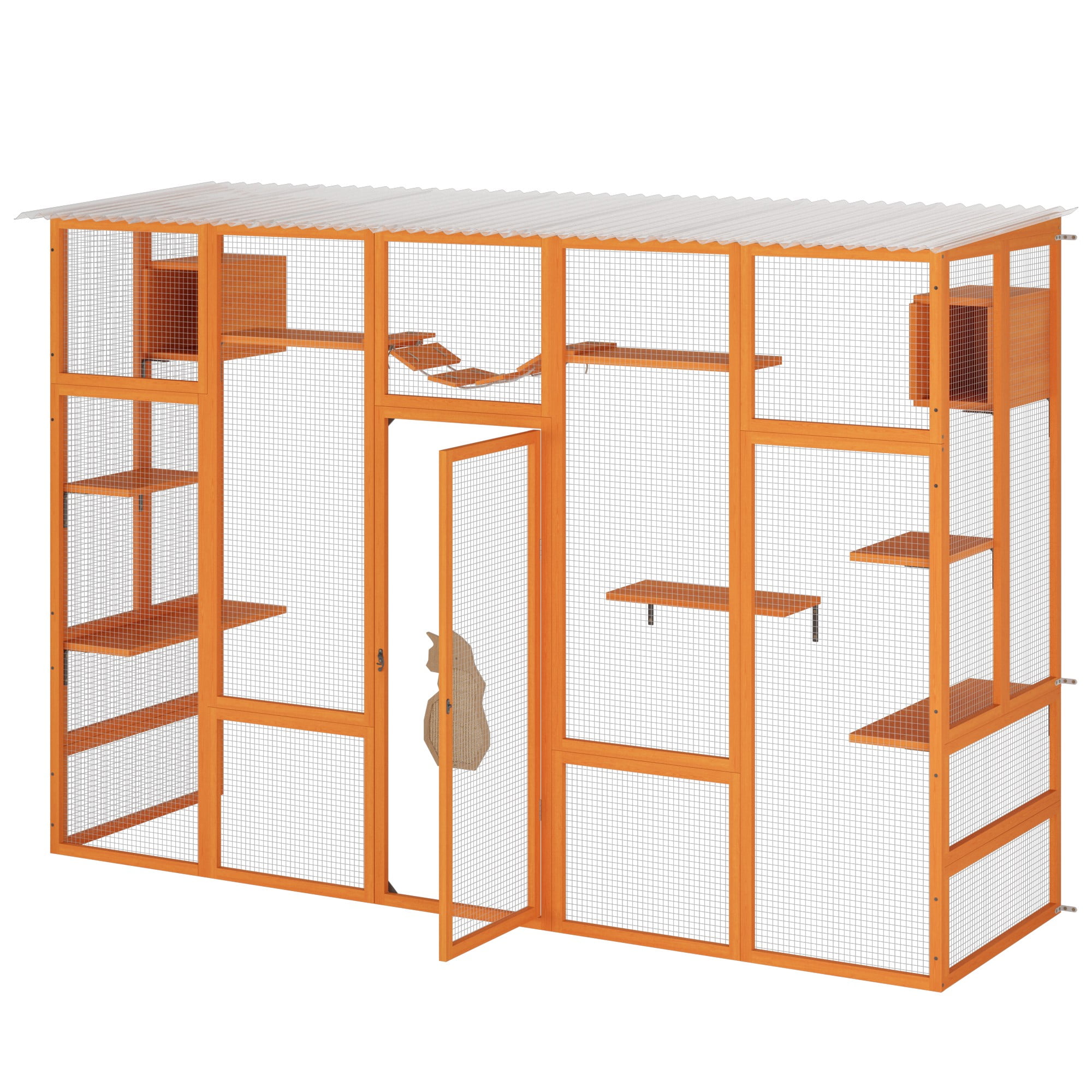 Pefilos 104" Outdoor Cat House, Weatherproof Cat Condo Catio Wooden Feral Cat Shelter, Cat Cage with Platforms, Large Enter Door, Orange Pefilos 104" Outdoor Cat House, Weatherproof Cat Condo Catio Wooden Feral Cat Shelter, Cat Cage with Platforms, Large Enter Door, Orange