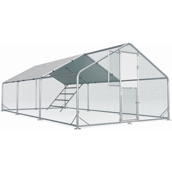 Pefilos 10x20x6.5FT Spacious Metal Chicken Coop, Sturdy Dome Run, Weatherproof Cover, Walk-In Access & Roosting Perch, Gray