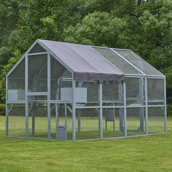 Pefilos 110" Large Weatherproof Cat Run for Outdoor, Wood Cat Houses Enclosure, Cat Cage Kitten Condo Catio Shelter, Orange