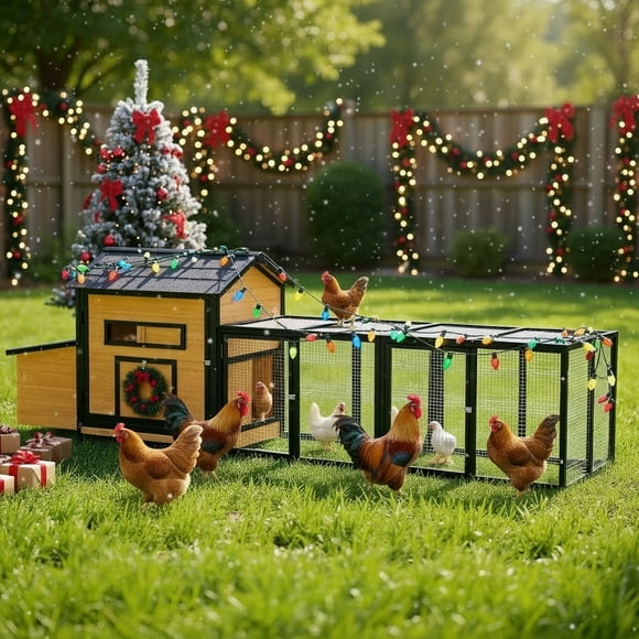 Pefilos 118" Large Wooden Chicken Coop with Nesting Box, Runs, Outdoor Hen House for 4-6 Chickens, Rabbit Hutch, Secure Poultry Cage, Yellow