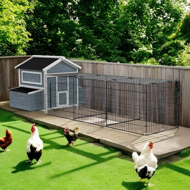 Pefilos 131" Wooden Large Chicken Coop with Chicken Nesting Box and Runs, Outdoor Hen House for 2-4 Chickens, Rabbit Hutch, Bunny Cage, Gray Pefilos 131" Wooden Large Chicken Coop with Chicken Nesting Box and Runs, Outdoor Hen House for 2-4 Chickens, Rabbit Hutch, Bunny Cage, Gray