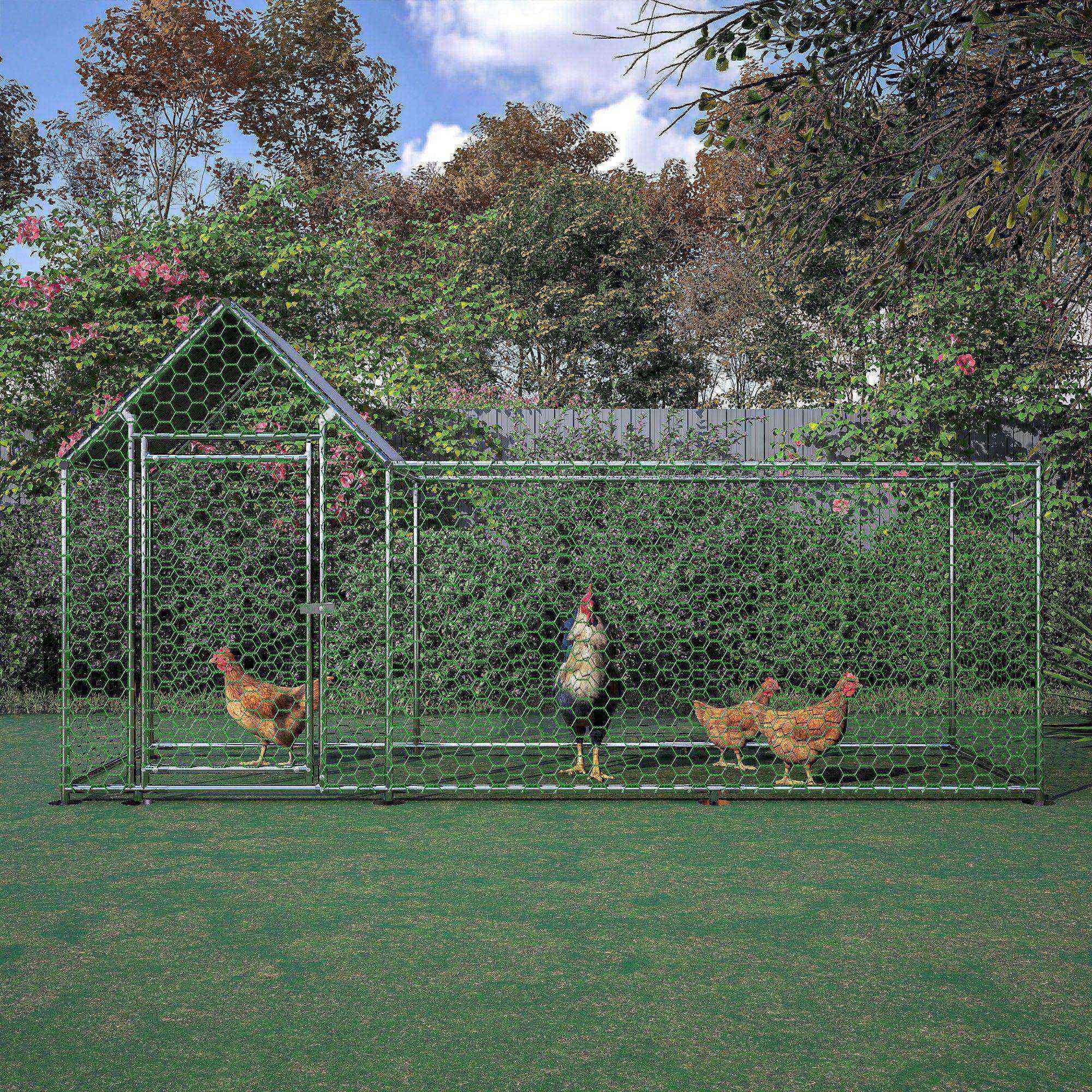 Pefilos 119" Large Metal Outdoor Chicken Coop with Doors, Poultry Habitat Cage Run, Weatherproof and UV Resistant Hen House, Silver Pefilos 119" Large Metal Outdoor Chicken Coop with Doors, Poultry Habitat Cage Run, Weatherproof and UV Resistant Hen House, Silver