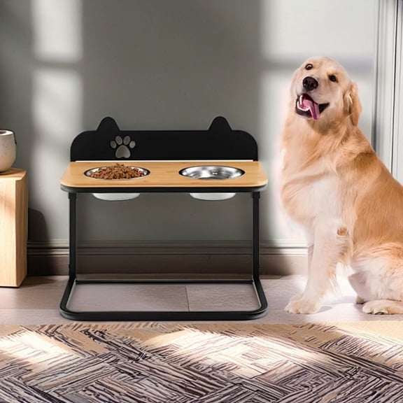 Pefilos 12"-16" Elevated Pet Feeder with 2 Stainless Steel Dog Bowls for Feeding Small Medium Dogs Cats Puppies, Black