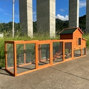 Pefilos 120" Large Outdoor Wood Rabbit Hutch, Hen House with Nest Box ,Wire Fence Poultry Cage, Orange