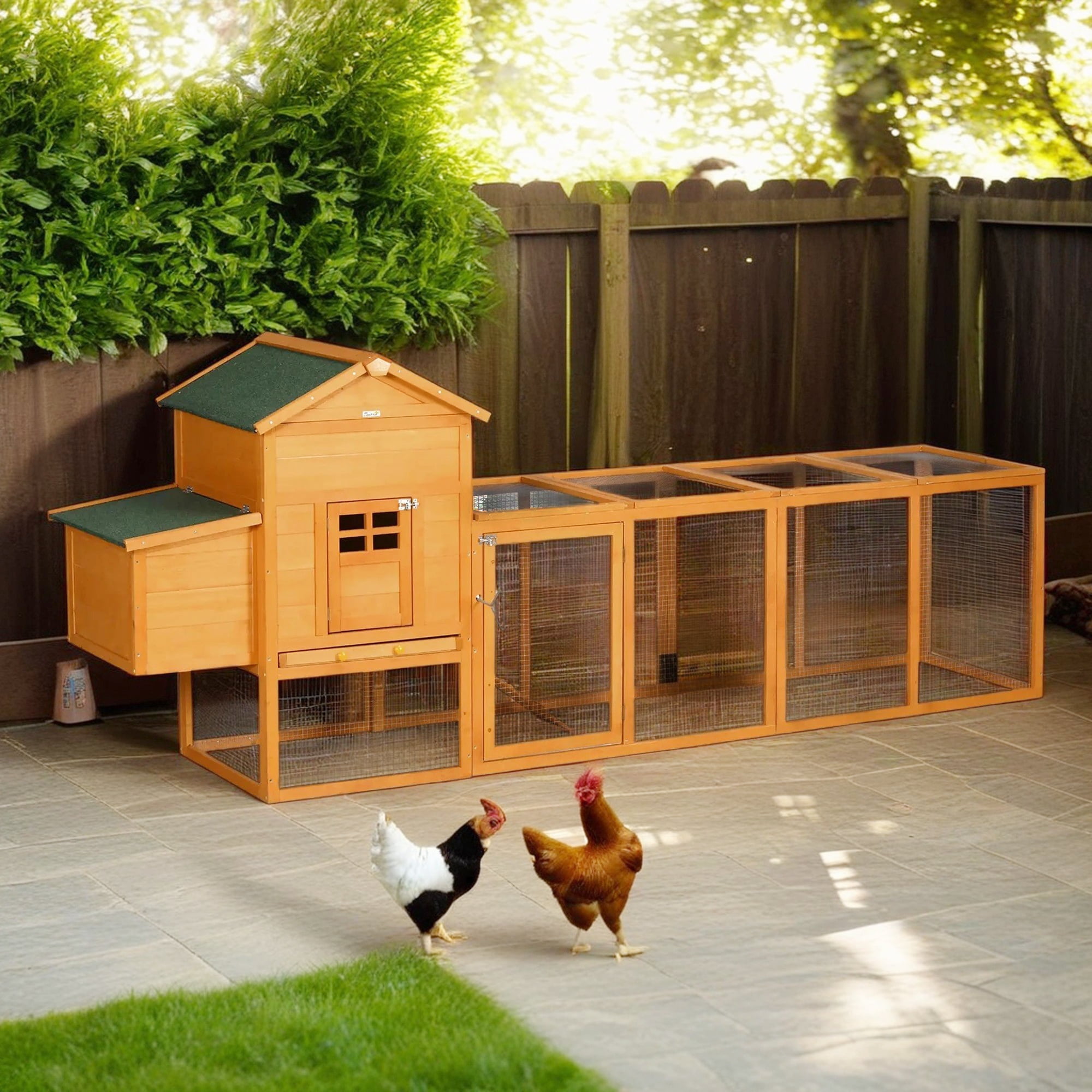 "Pefilos 122"" XL Rabbit Hutch & Chicken Coop, Outdoor Wood Hen House with Nest Box, Orange"
