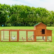 Pefilos 122" Large Rabbit Hutch Outdoor Wood Chicken Coop, Hen House with Nest Box, Wire Fence Poultry Cage, Orange