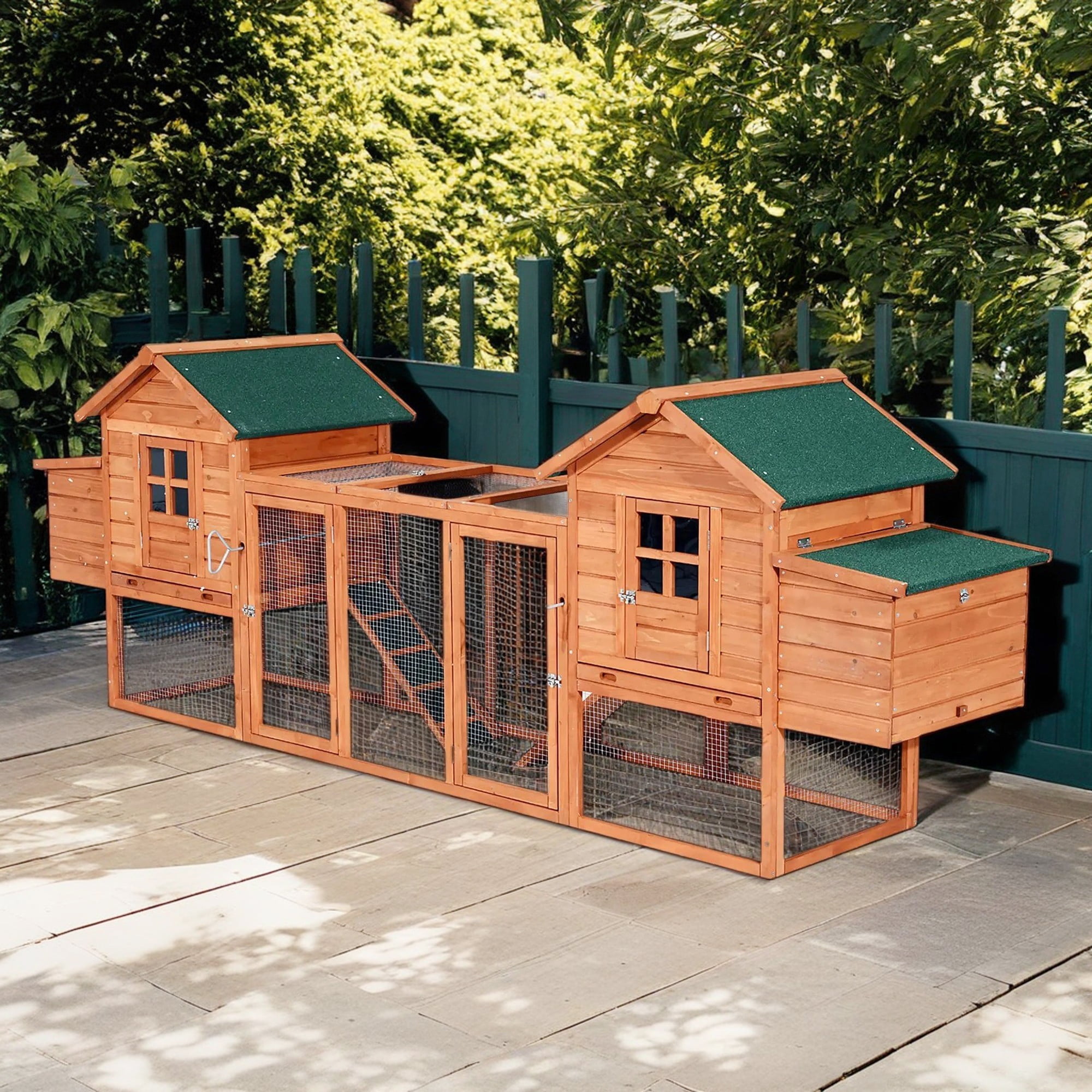 Pefilos 124" Outdoor Wooden Chicken Coop Nesting with Box Large Hen Cage with Removable Ramp Rabbit Hutches Garden Backyard Pet House, Orange