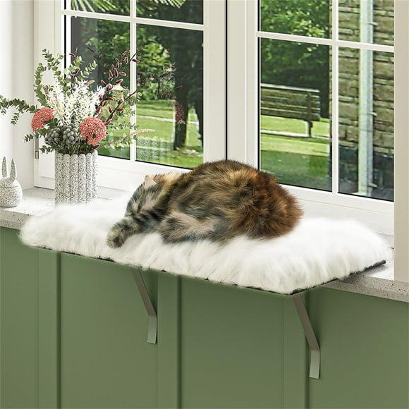 Pefilos 13" Cat Window Perch Bed And Cat Hammock for Indoor Pet Products Kitty Sill Cat Window Heated/Unheated Hanging Cat Nest Perch, White