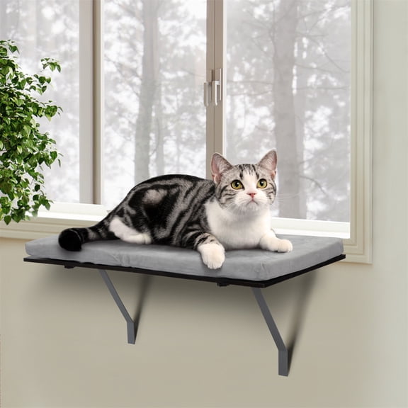 Pefilos 14" Cat Window Seat Wall Mount Perch House for Large Indoor Cats, Cat Hammock for Window Heavy Duty Cat Bed Shelves Furniture for Wall, Kitty Sill Window Perch Cat Accessories, Gray
