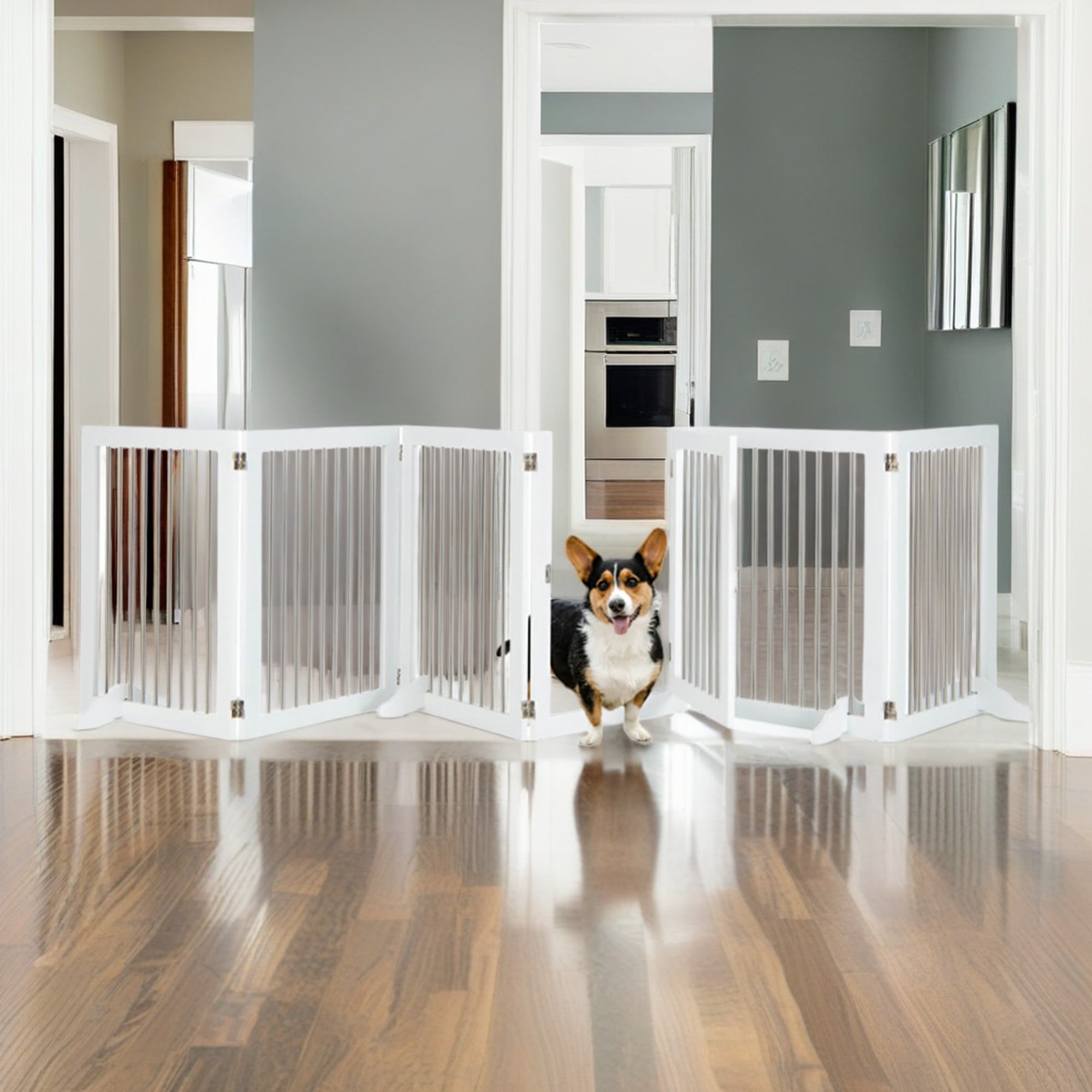 Pefilos Folding Pet Gate 141" Wooden Dog Gate with Door Through, Freestanding Pet Playpen Puppy Safety Fence,with 4pcs Support, Beige Pefilos Folding Pet Gate 141" Wooden Dog Gate with Door Through, Freestanding Pet Playpen Puppy Safety Fence,with 4pcs Support, Beige