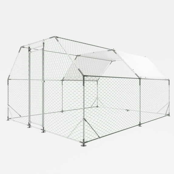 Pefilos 154" Galvanized Metal Chicken Coop for Outdoor, Large Walk in Chicken Cage Farm Poultry Run with Waterproof, Hen House for Rabbit and Chicken, Silver