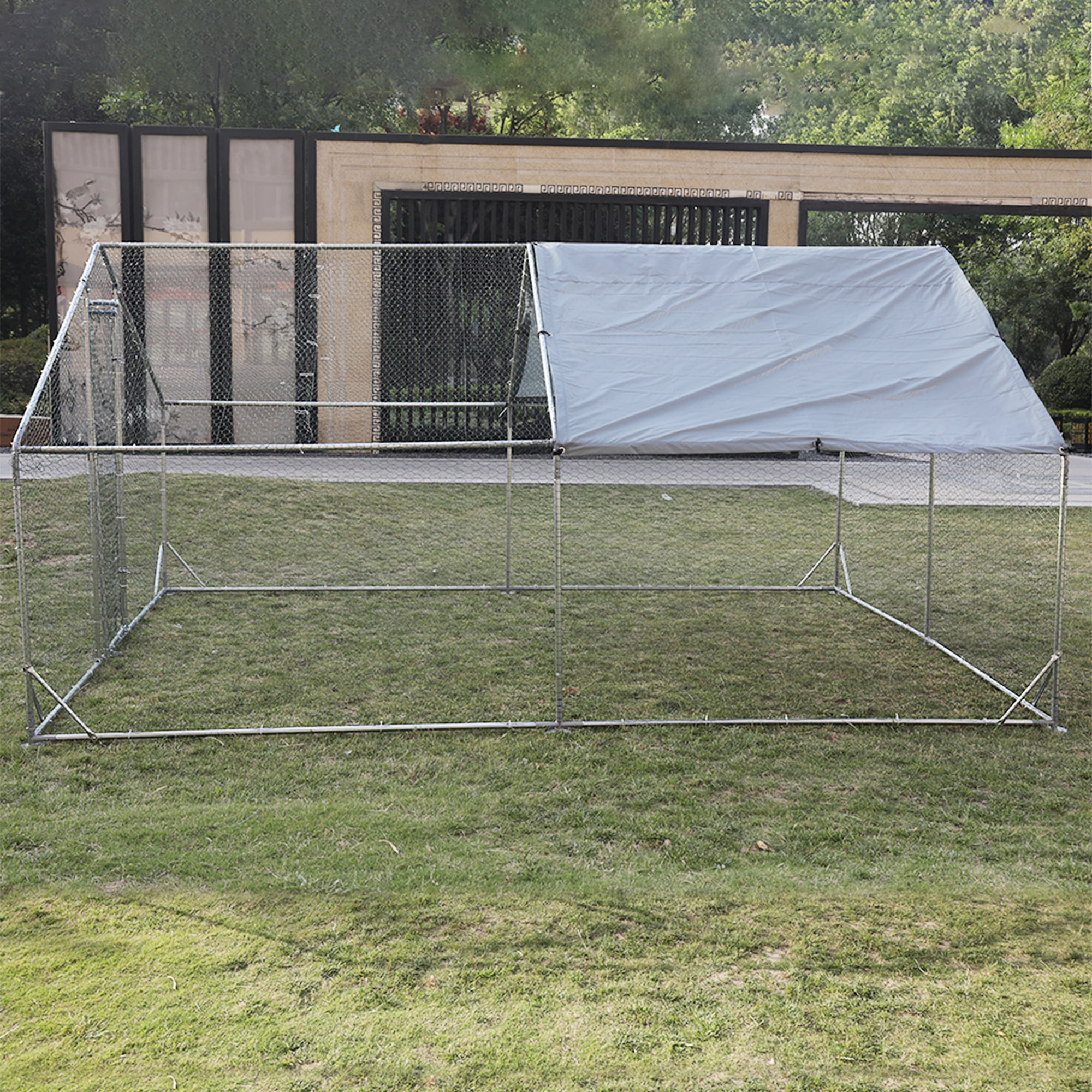 Pefilos 158"L Outdoor Large Chicken Coop with Waterproof and Anti-Ultraviolet Cover, Walk-in Metal Poultry Pen Hen Run House Rabbits Habitat Cage, Silver Pefilos 158"L Outdoor Large Chicken Coop with Waterproof and Anti-Ultraviolet Cover, Walk-in Metal Poultry Pen Hen Run House Rabbits Habitat Cage, Silver