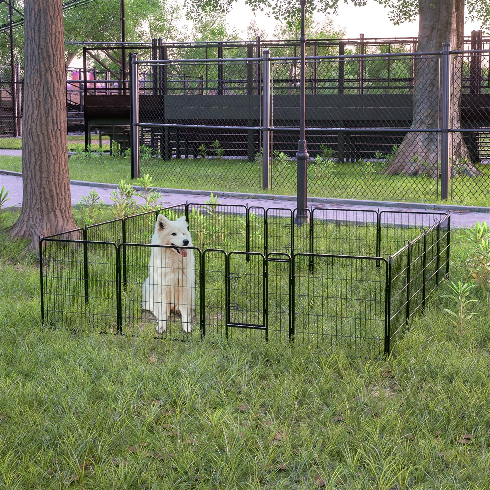Pefilos 16-Panel Heavy Duty Metal Pet Playpen Portable Outdoor Folding 31.5"x31.5" Large Indoor Metal Puppy Dog Run Fence 2 Doors, Black Pefilos 16-Panel Heavy Duty Metal Pet Playpen Portable Outdoor Folding 31.5"x31.5" Large Indoor Metal Puppy Dog Run Fence 2 Doors, Black