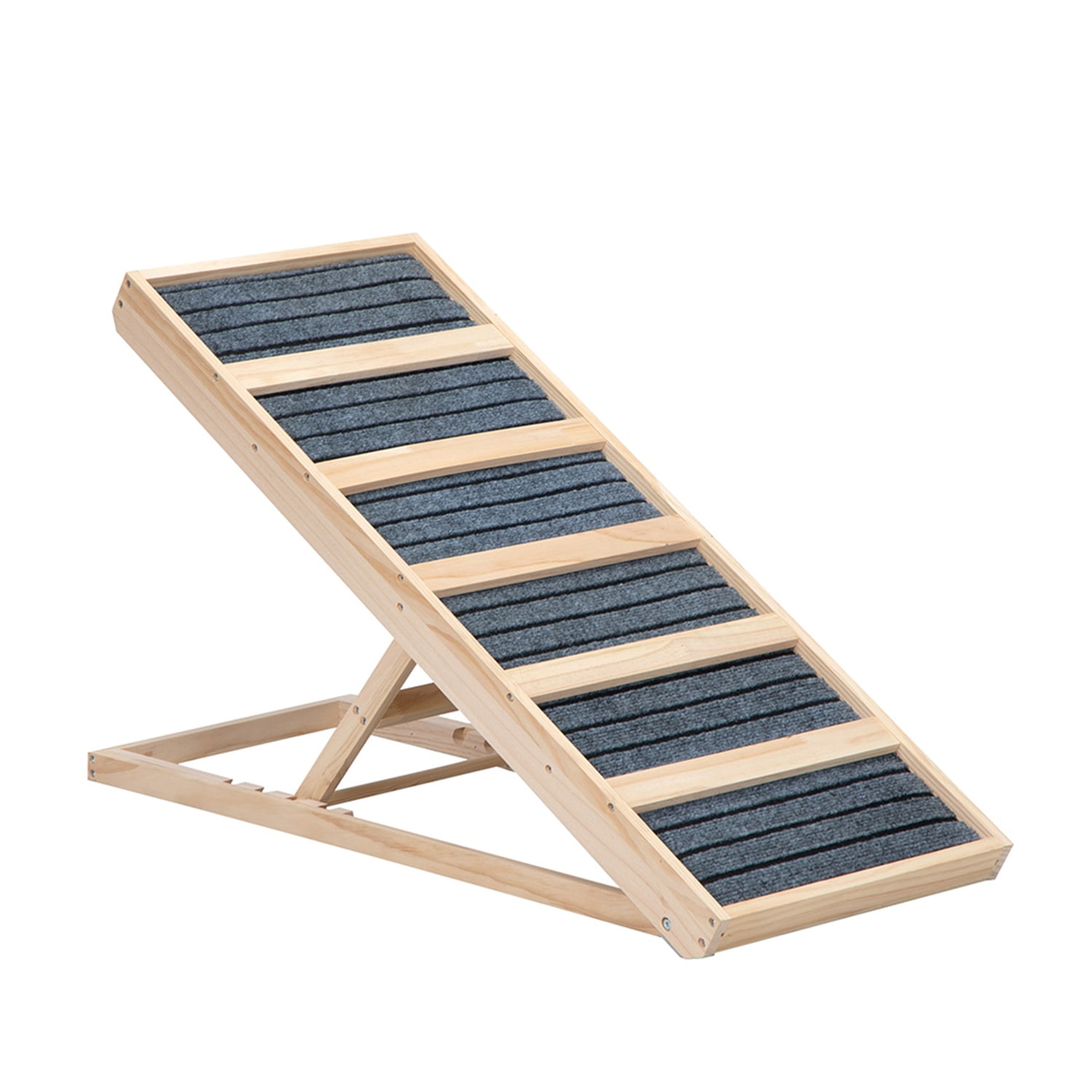 Pefilos 16" to 24" Height Adjustable Pet Ramp with Non Slip Rubber Surface, Wood Folding Dog Ramp for Small, Medium Dogs Up, Beige