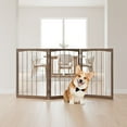 thumbnail image 1 of Pefilos 17.5" Freestanding Pet Dog Gate for House Doorway Stairs Indoor Wooden Dog Fence 3 Panels Foldable, Beige, 1 of 8