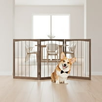 Pefilos 17.5" Freestanding Pet Dog Gate for House Doorway Stairs Indoor Wooden Dog Fence 3 Panels Foldable, Beige